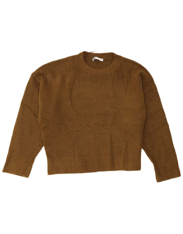 Zara Damen-Pullover, übergroß, Rundhalsausschnitt, Gr. 40, Größe L, grün, Acryl