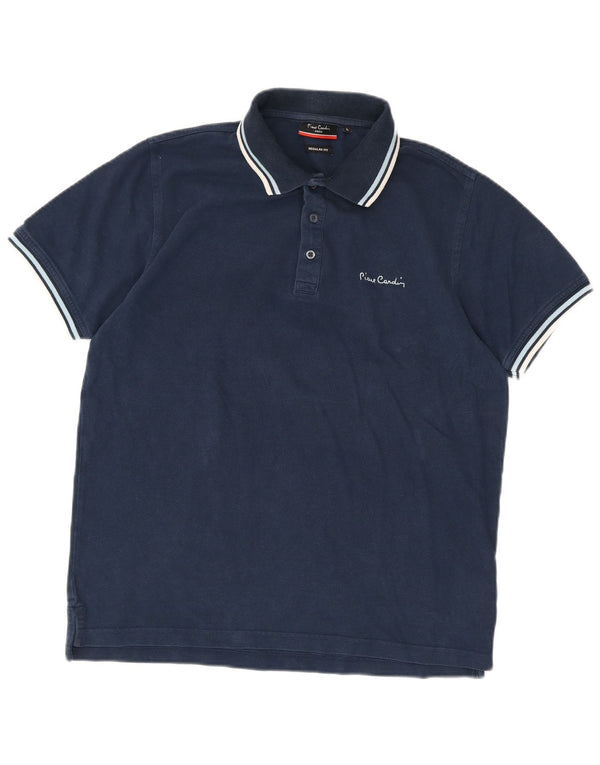 Pierre Cardin Mens Regular Fit Polo Shirt Large Navy Blue Striped Cotton