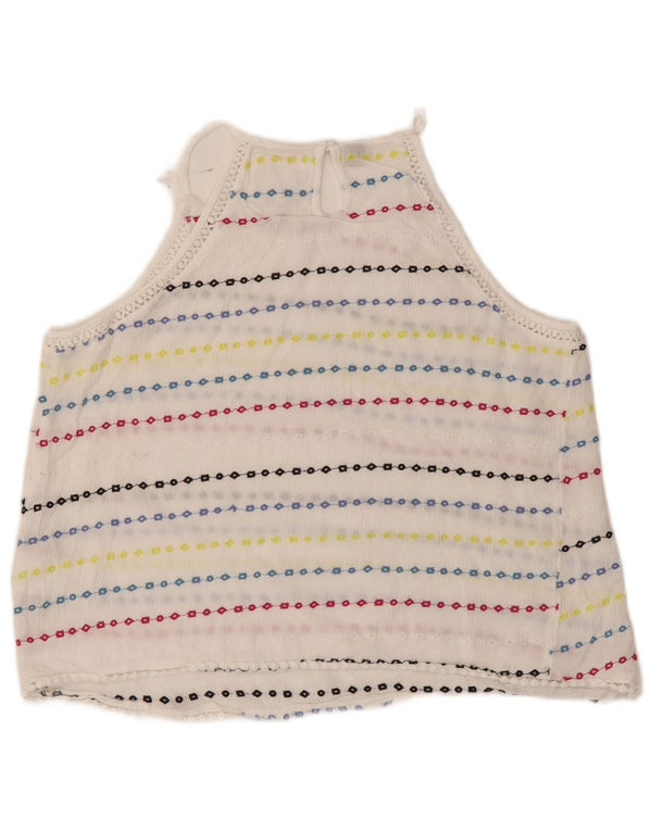 Superdry Damen Crop Neckholder Top UK 10 Small Weiß gestreifte Viskose