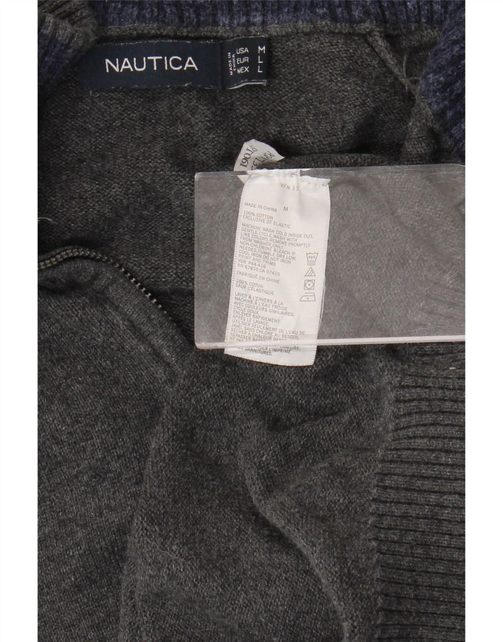 NAUTICA Herren-Pullover mit Reißverschluss am Hals, mittelgraue Baumwolle