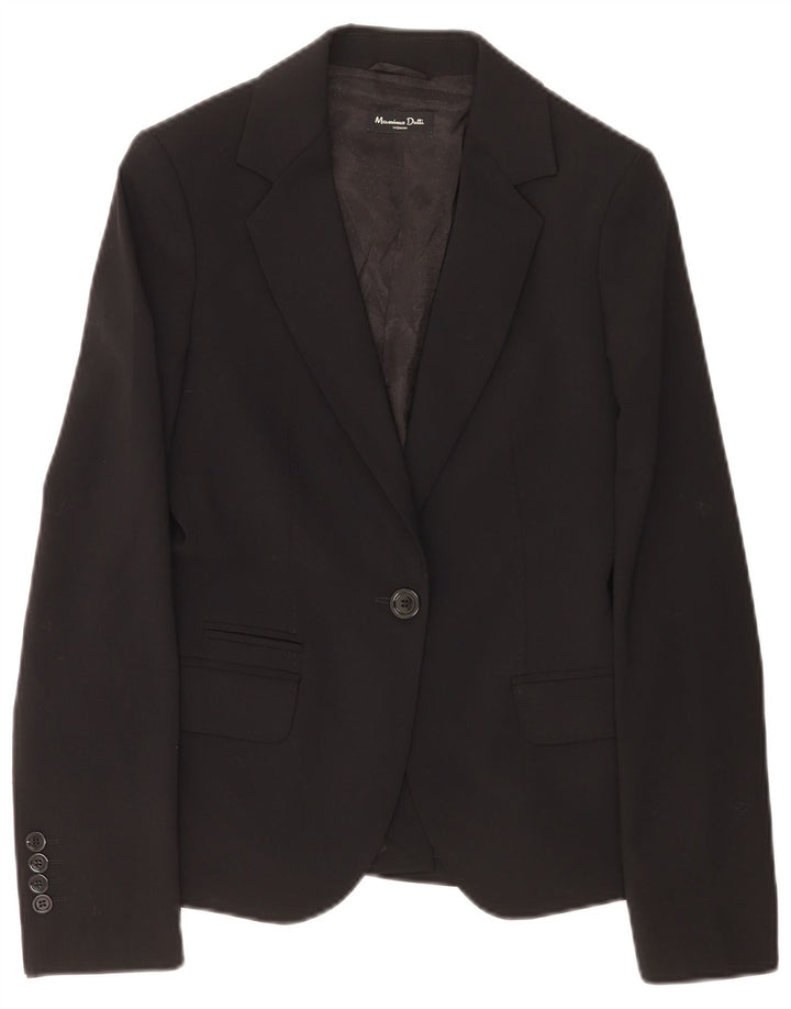 Massimo Dutti Damen-Blazerjacke mit 1 Knopf, EU 38, kleine schwarze Wolle