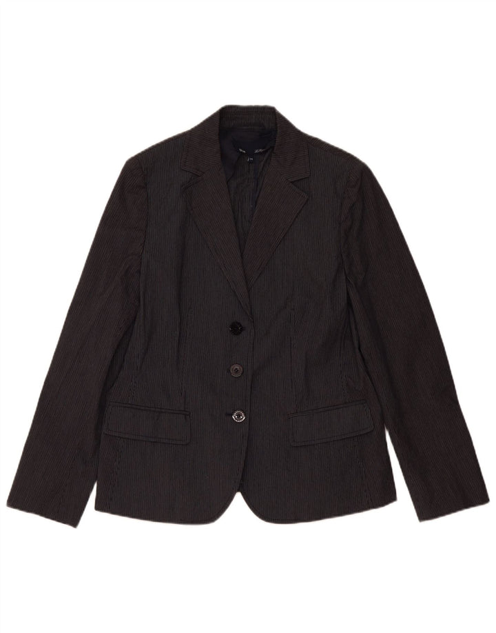 LES COPAINS Damen-Blazerjacke mit 3 Knöpfen, Größe 46, groß, marineblau, Nadelstreifen
