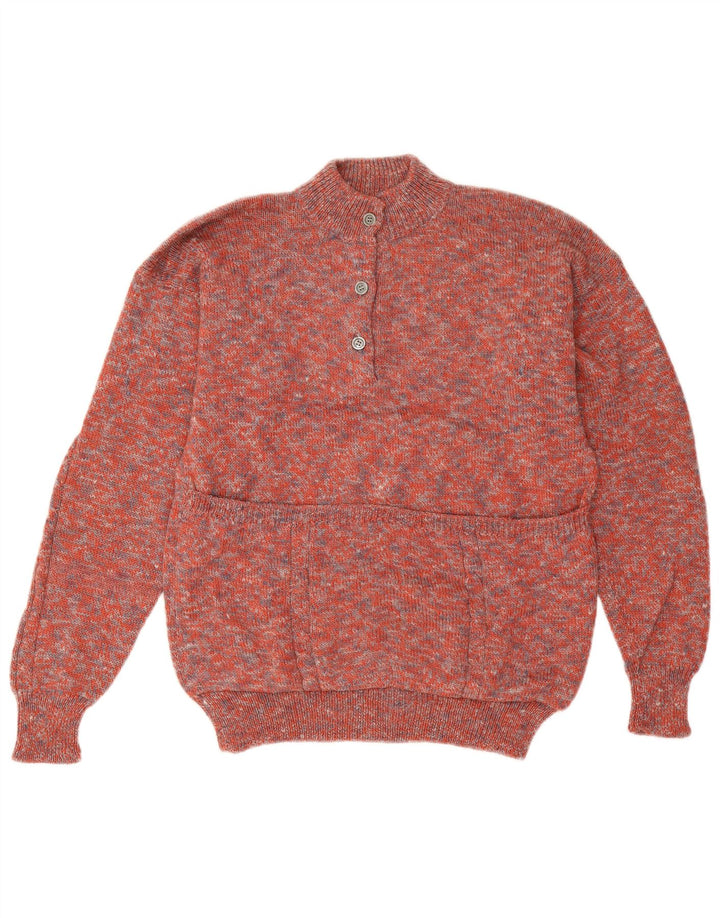 Vintage Damen Pullover mit Knopfkragen, UK 14, groß, rot gefleckt