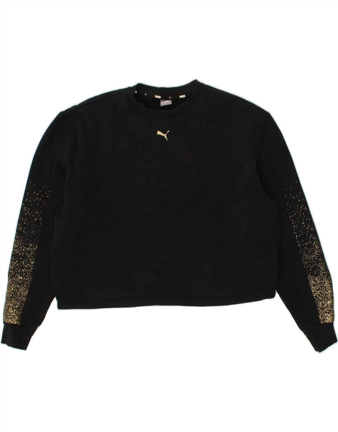 PUMA Womens Oversized Crop Graphic Sweatshirt Jumper UK 16 Large Black Vintage Puma and Second-Hand Puma from Messina Hembry 