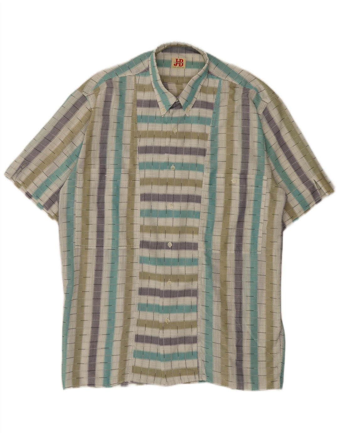Vintage Herren Kurzarmhemd Medium Mehrfarbig gestreift aus Baumwolle