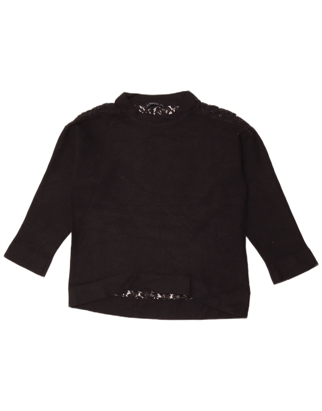Zara Damen Top Langarm UK 14 Mittelschwarz geblümt
