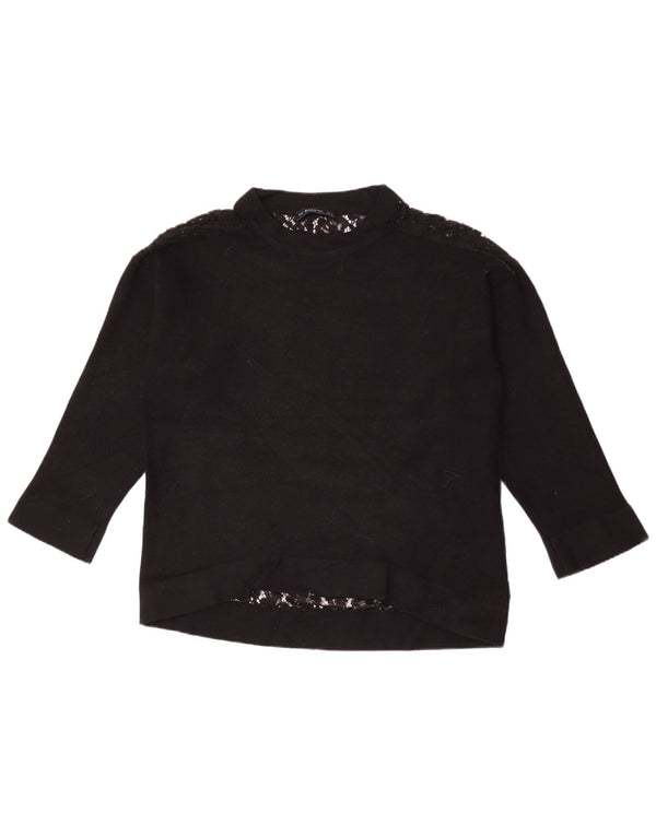 Zara Damen Top Langarm UK 14 Mittelschwarz geblümt