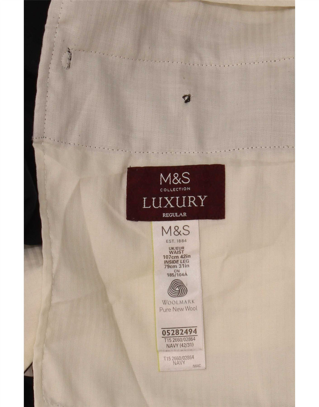 Marks & Spencer Herren-Anzughose mit normaler Passform, W42, L31, marineblaue Wolle