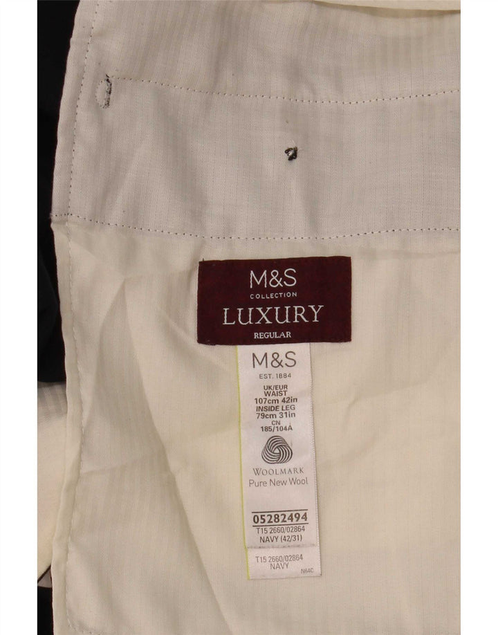 Marks & Spencer Herren-Anzughose mit normaler Passform, W42, L31, marineblaue Wolle