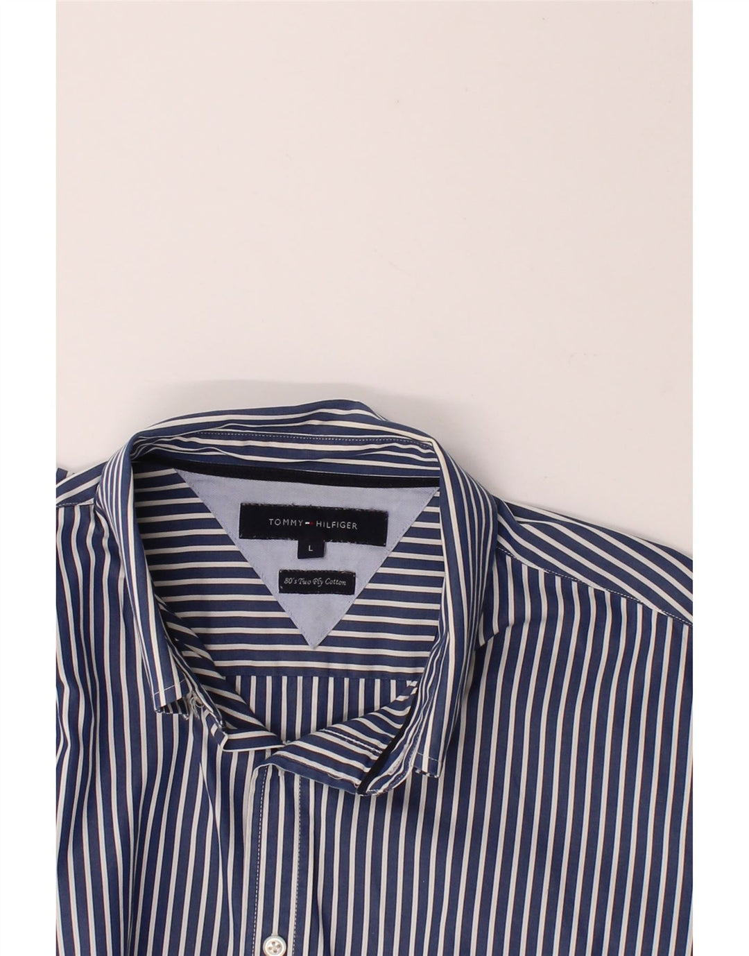 TOMMY HILFIGER Mens Shirt Large Navy Blue Striped Cotton Vintage Tommy Hilfiger and Second-Hand Tommy Hilfiger from Messina Hembry 