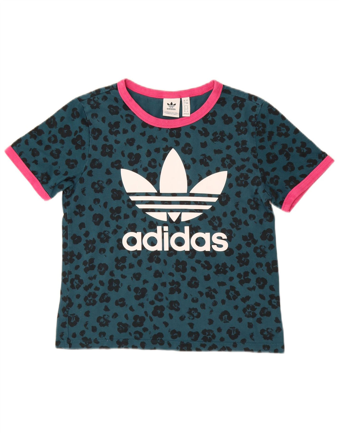 ADIDAS Grafik-T-Shirt für Damen, UK 8, Größe S, grün, Baumwolle mit Animal-Print