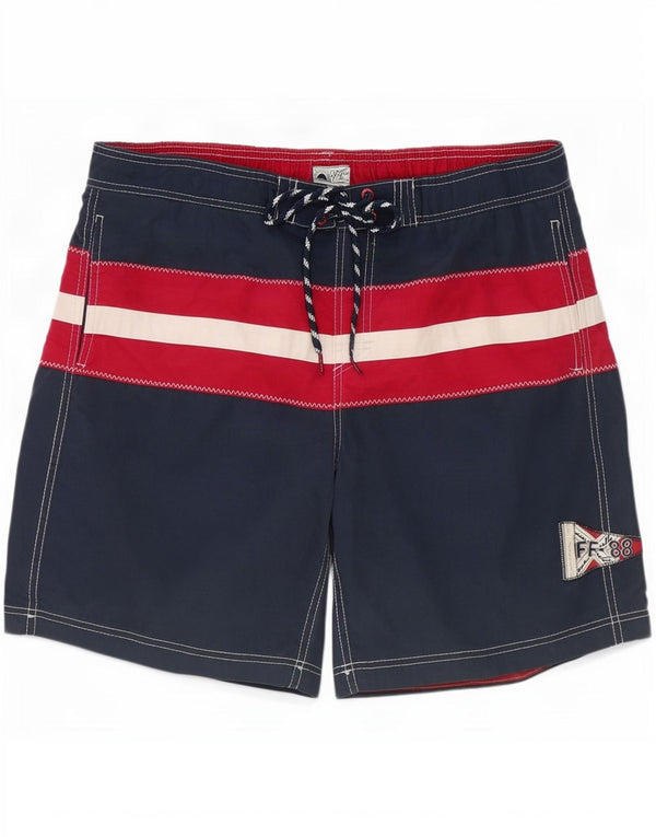 Fat Face Herren-Badeshorts XL aus marineblauer Colourblock-Baumwolle