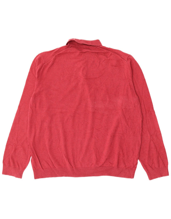 Marks & Spencer Herren-Pullover mit Polokragen, XL, rote Baumwolle