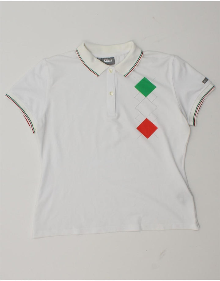 Slam Damen Poloshirt UK 14 Large Weiß Argyle/Diamant Polyamid