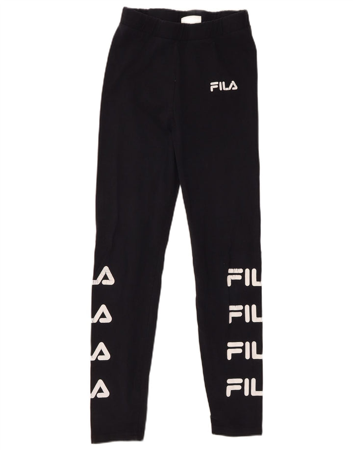 FILA Damen Grafik-Leggings UK 10 Small Schwarz Baumwolle
