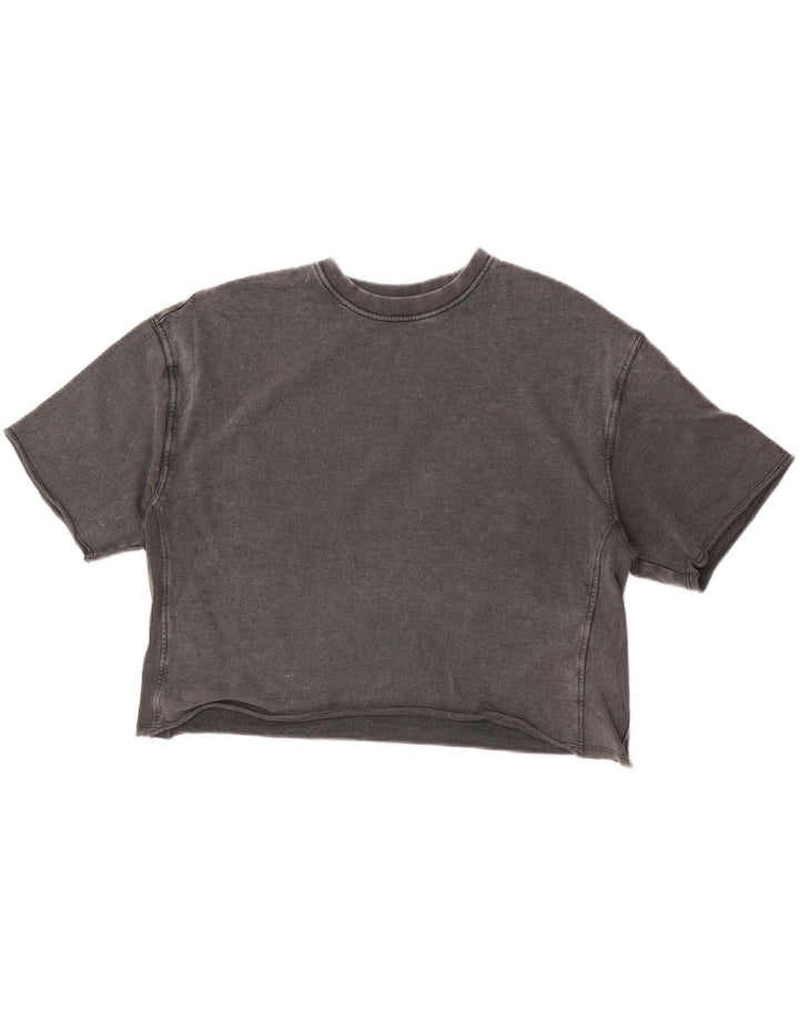 Zara Damen Crop T-Shirt Top UK 14 Mittelgraue Baumwolle