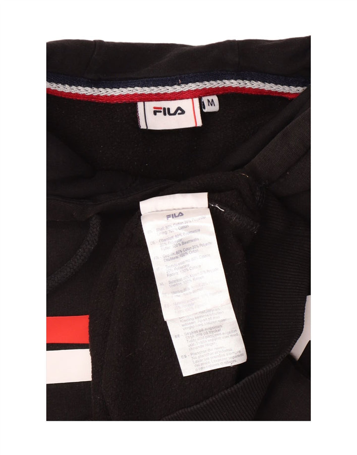 FILA Mens Graphic Hoodie Jumper Medium Black Cotton Vintage Fila and Second-Hand Fila from Messina Hembry 