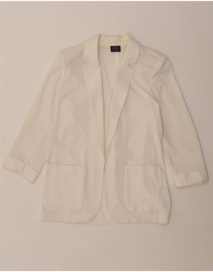 MARKS & SPENCER Offene Blazerjacke für Damen mit 3/4-Ärmeln, UK 12, Mittelweiß
