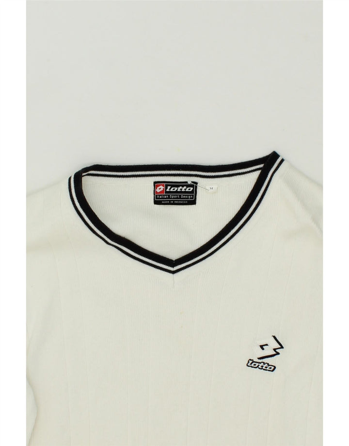 LOTTO Womens V-Neck Jumper Sweater UK 12 Medium White Vintage Lotto and Second-Hand Lotto from Messina Hembry 