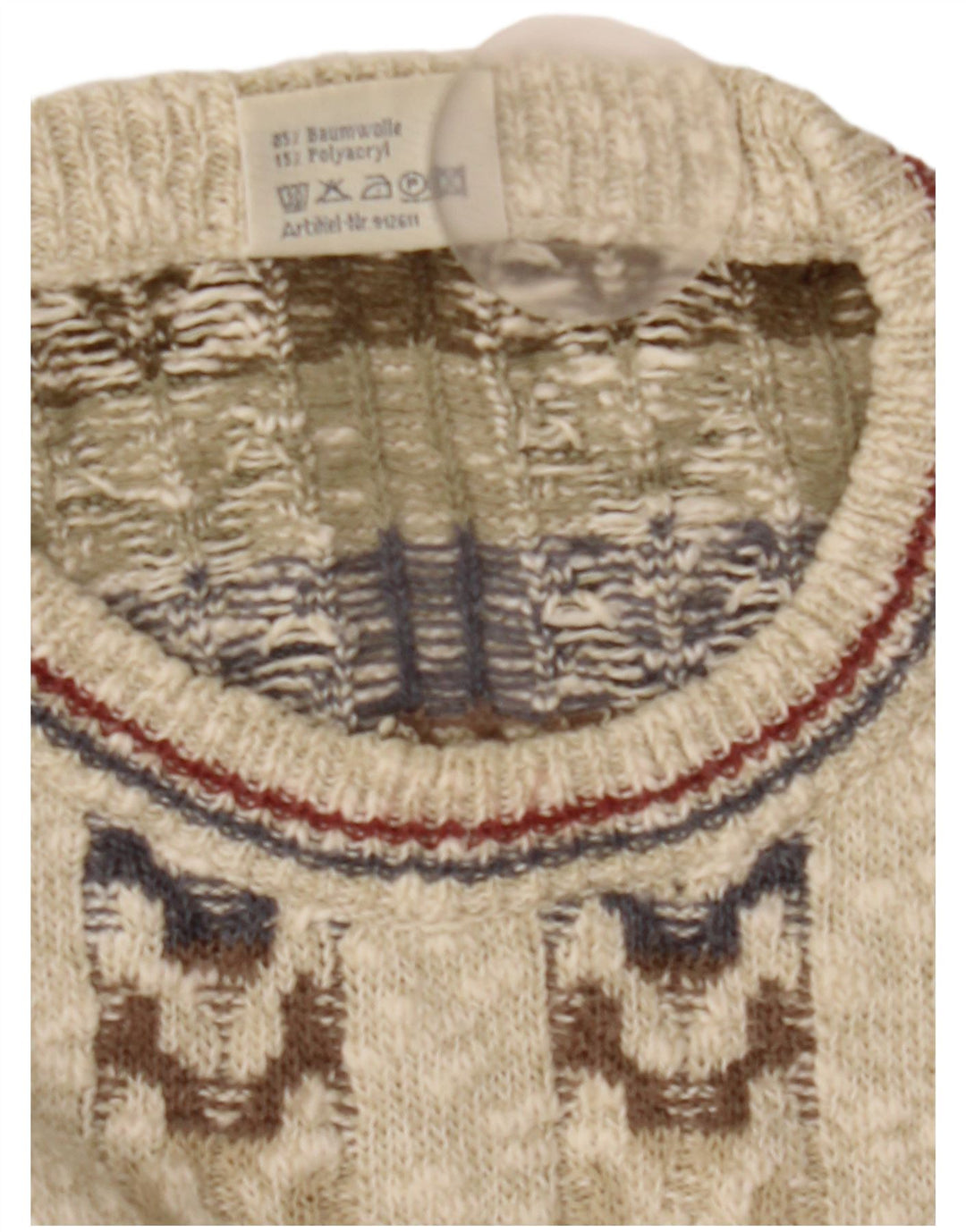 Paco Calvari Herren-Pullover mit Rundhalsausschnitt, Größe 50/52, mittelbeige, geometrisch