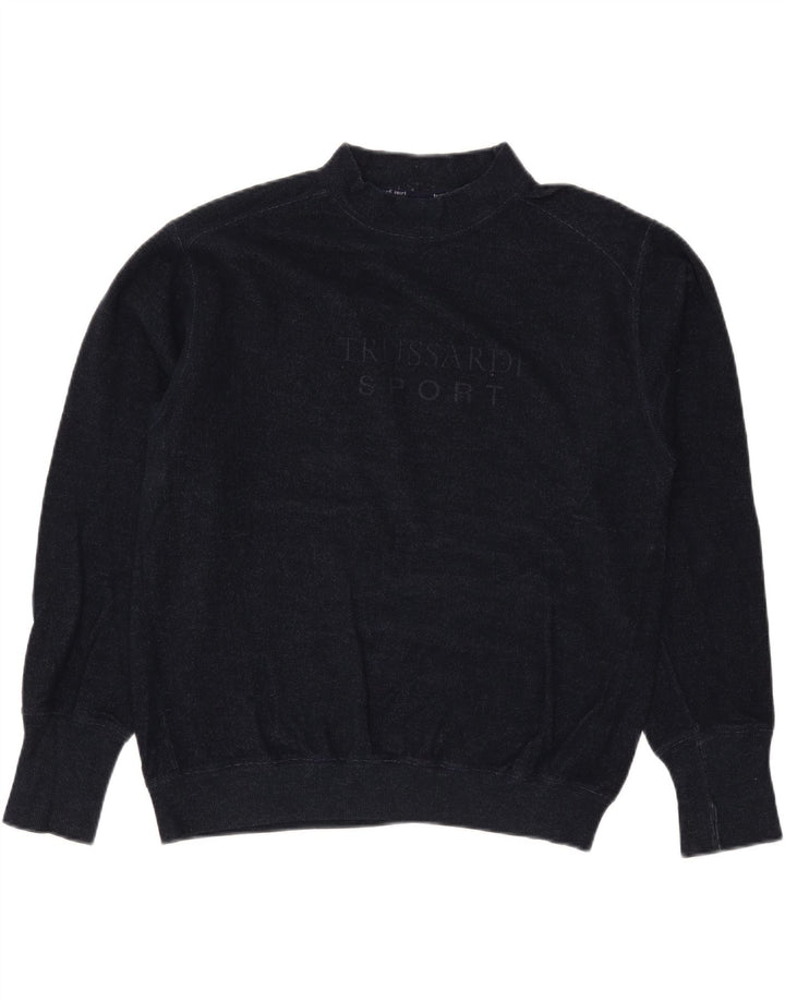 TRUSSARDI Herren-Pullover mit Rollkragen, Grafik, groß, marineblaue Wolle
