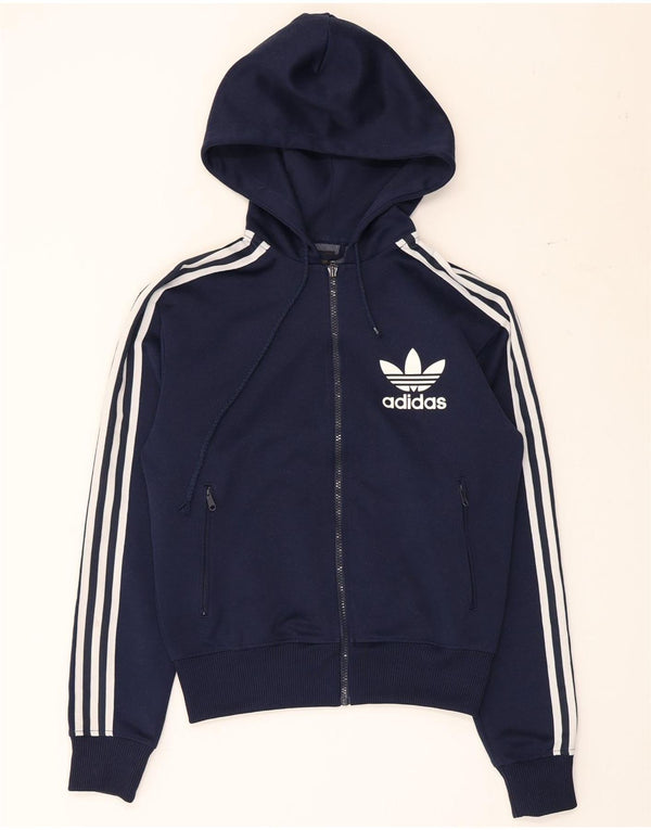 Adidas Damen Graphic Zip Hoodie Pullover UK 10 Small Marineblau Polyester