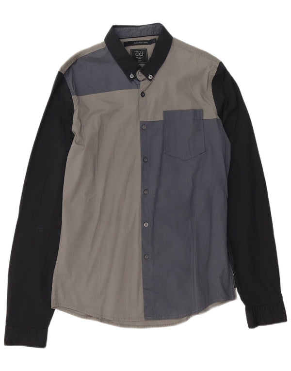 CALVIN KLEIN JEANS Herren-Slim-Fit-Hemd, groß, graue Farbblock-Baumwolle
