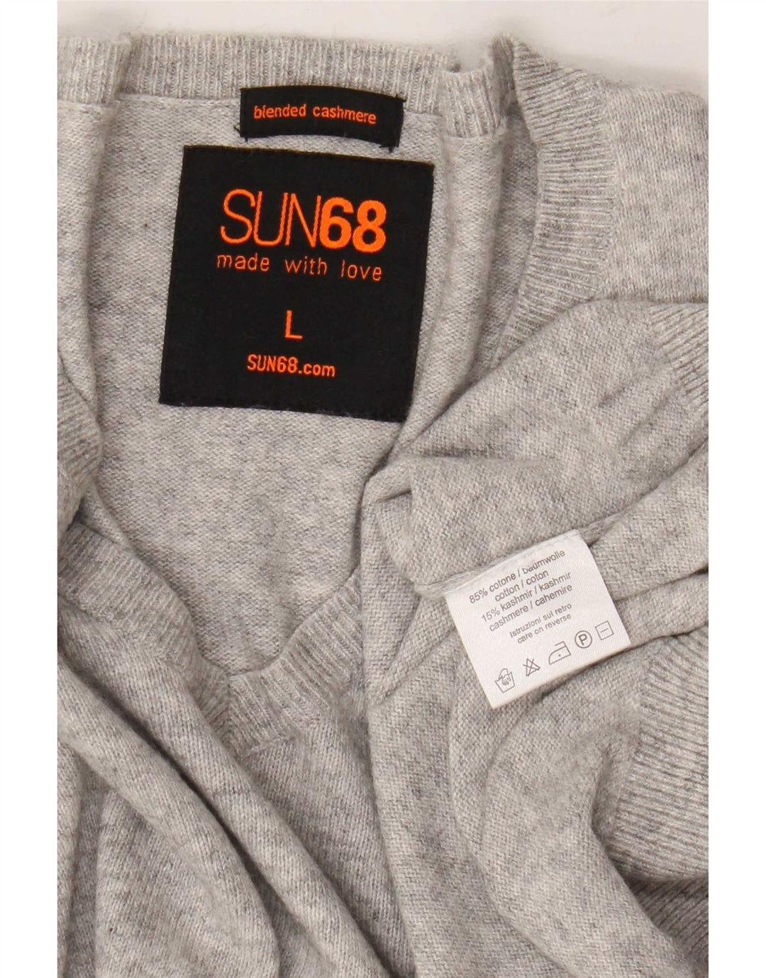 Sun68 Herren-Pullover mit V-Ausschnitt, groß, graue Baumwolle
