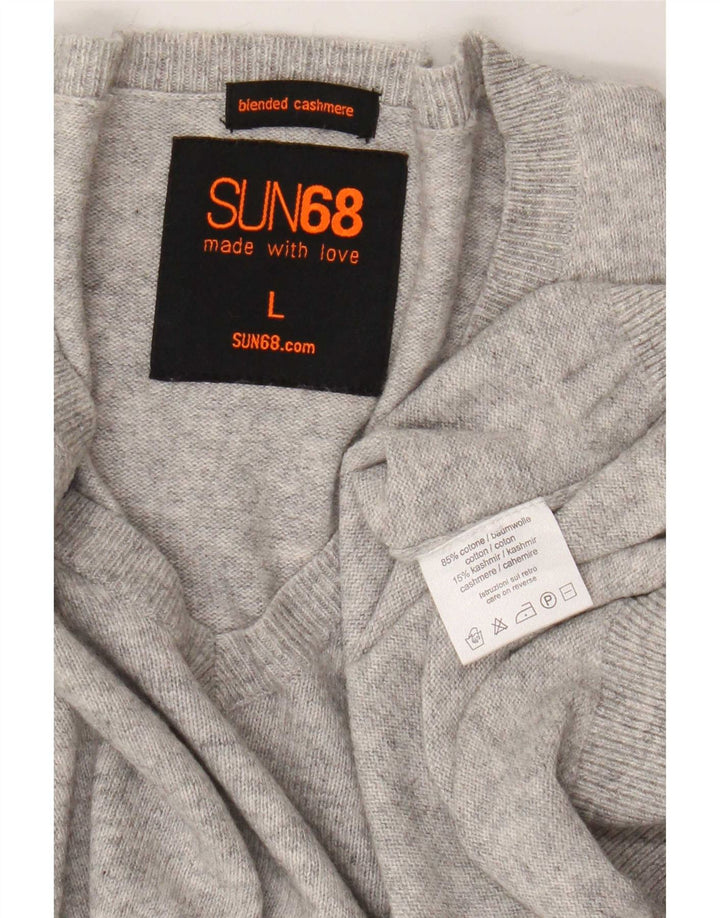 Sun68 Herren-Pullover mit V-Ausschnitt, groß, graue Baumwolle