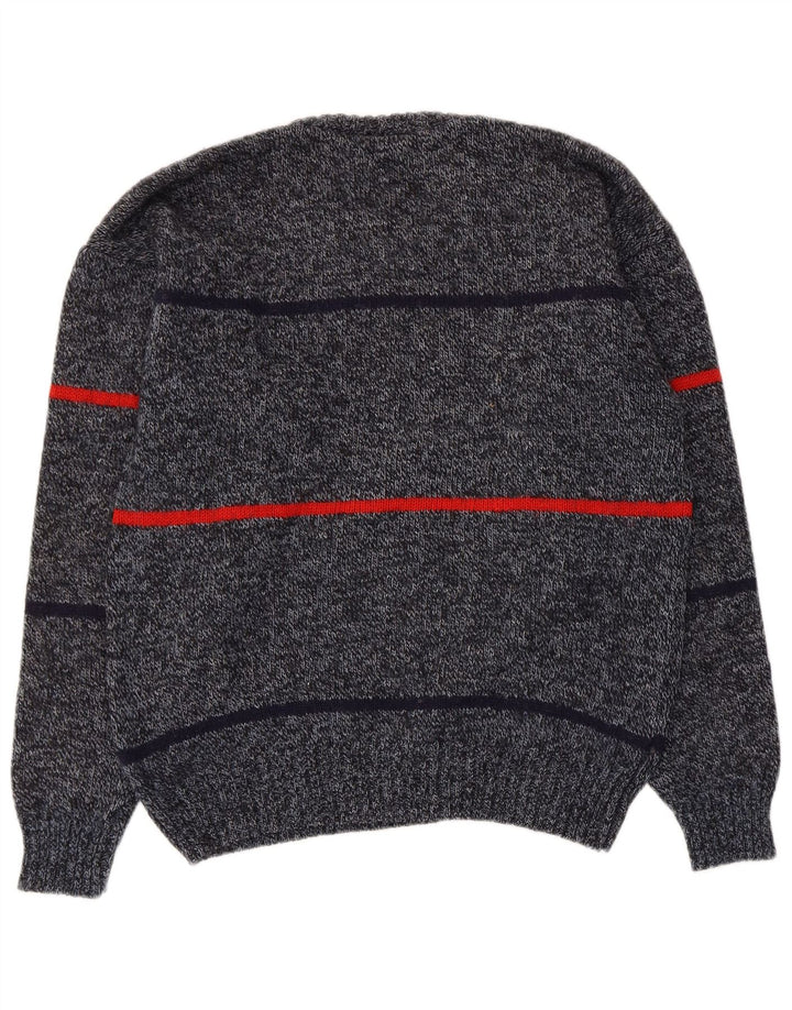 Vintage Herren Pullover mit Rundhalsausschnitt IT 50 Mittelgrau gestreifte Wolle