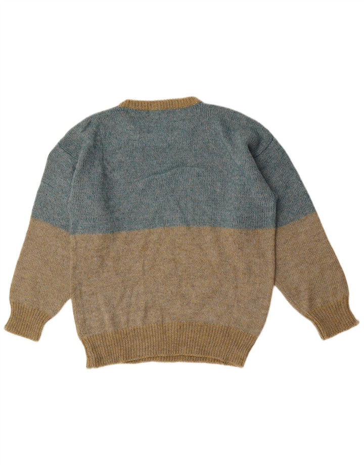 Vintage Herren-Pullover mit grafischem Rundhalsausschnitt, Mittelblau, Farbblock