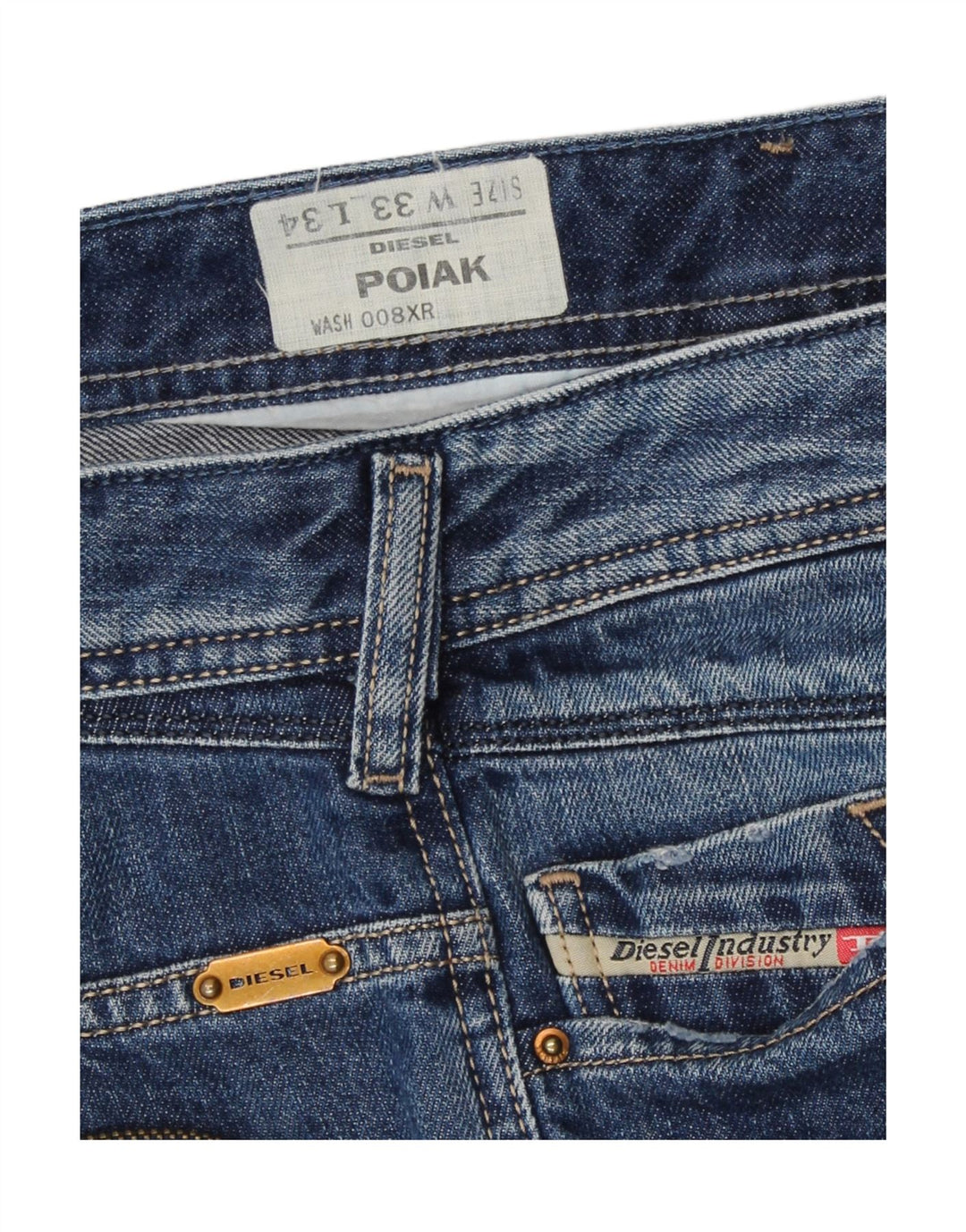 Diesel Herren Poiak Straight Jeans W33 L30 Blaue Baumwolle