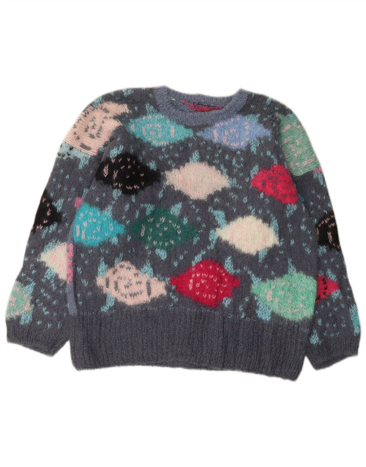 VINTAGE Pullover mit Rundhalsausschnitt für Mädchen, 13–14 Jahre, Grau, Farbblock