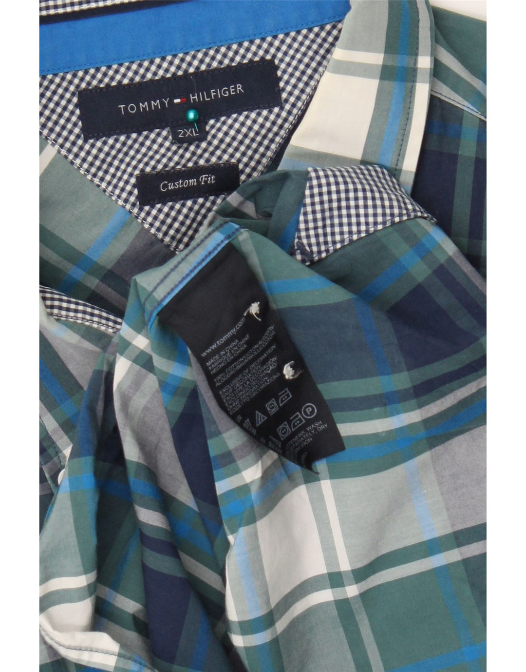Tommy Hilfiger Herren-Hemd mit individueller Passform, 2XL, blau kariert, Baumwolle