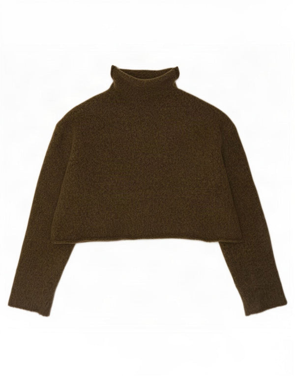 Zara Damen Crop Oversized Rollkragenpullover Pullover UK 16 Large Khaki