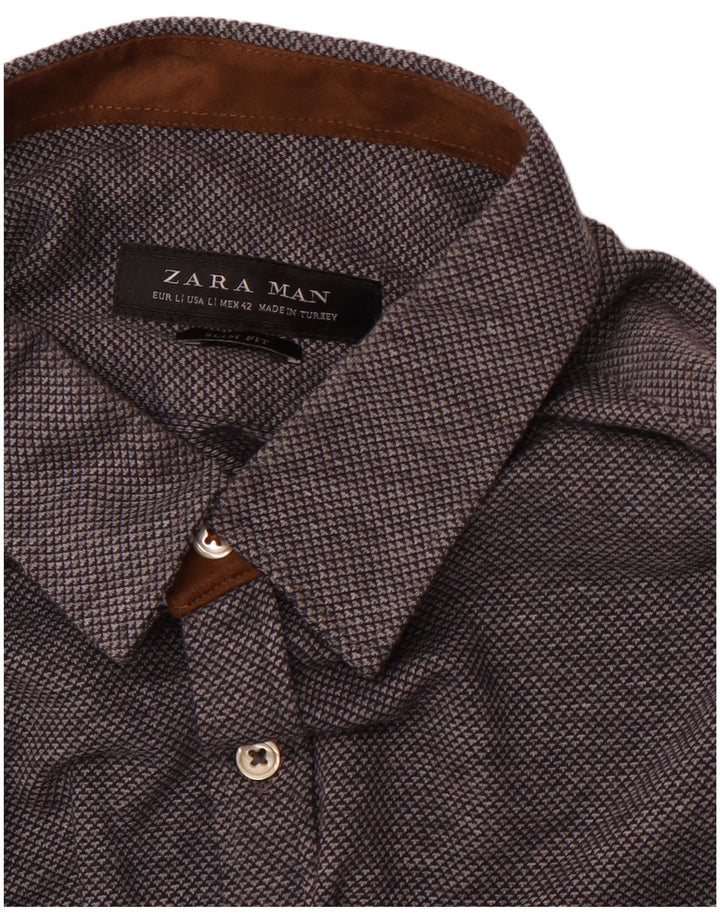 ZARA Herren-Slim-Fit-Hemd, groß, marineblau gepunktet