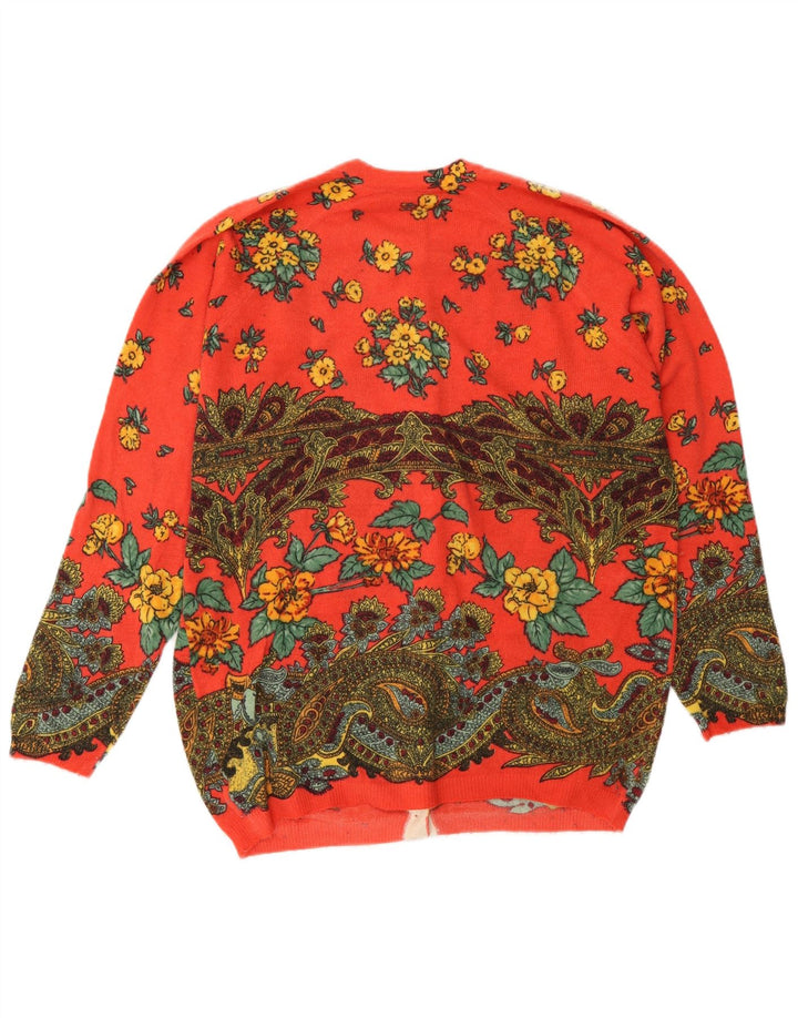 Vintage Damen Cardigan Pullover IT 44 Mittelrot geblümt