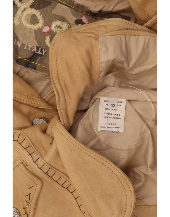 Vintage Damen 2-Knopf-Leder-Blazer-Jacke IT 42 Mittelbeige