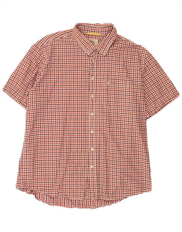 Camel Active Herren-Hemd, kurzärmelig, reguläre Passform, 2XL, rotes Gingham-Baumwolle