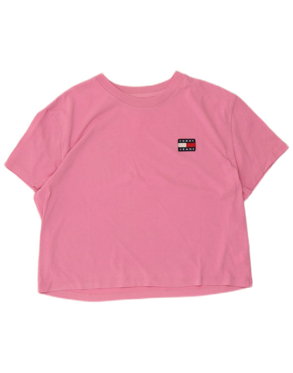 Tommy Hilfiger Damen Crop T-Shirt Top UK 14 Mittelrosa Baumwolle