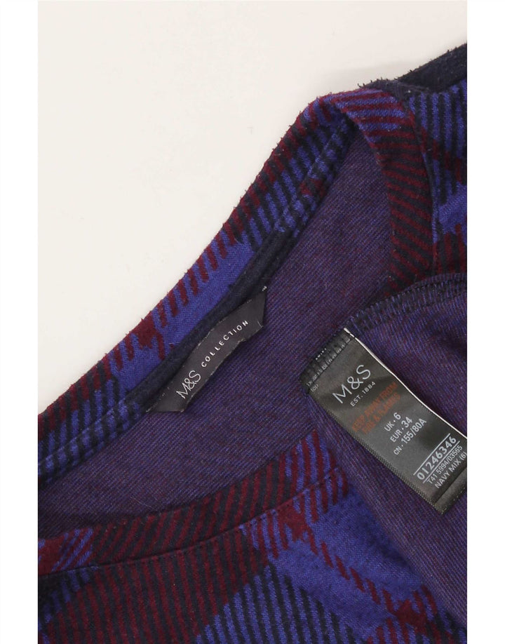 Marks & Spencer Damen Top Langarm UK 6 XS Marineblau kariertes Polyester