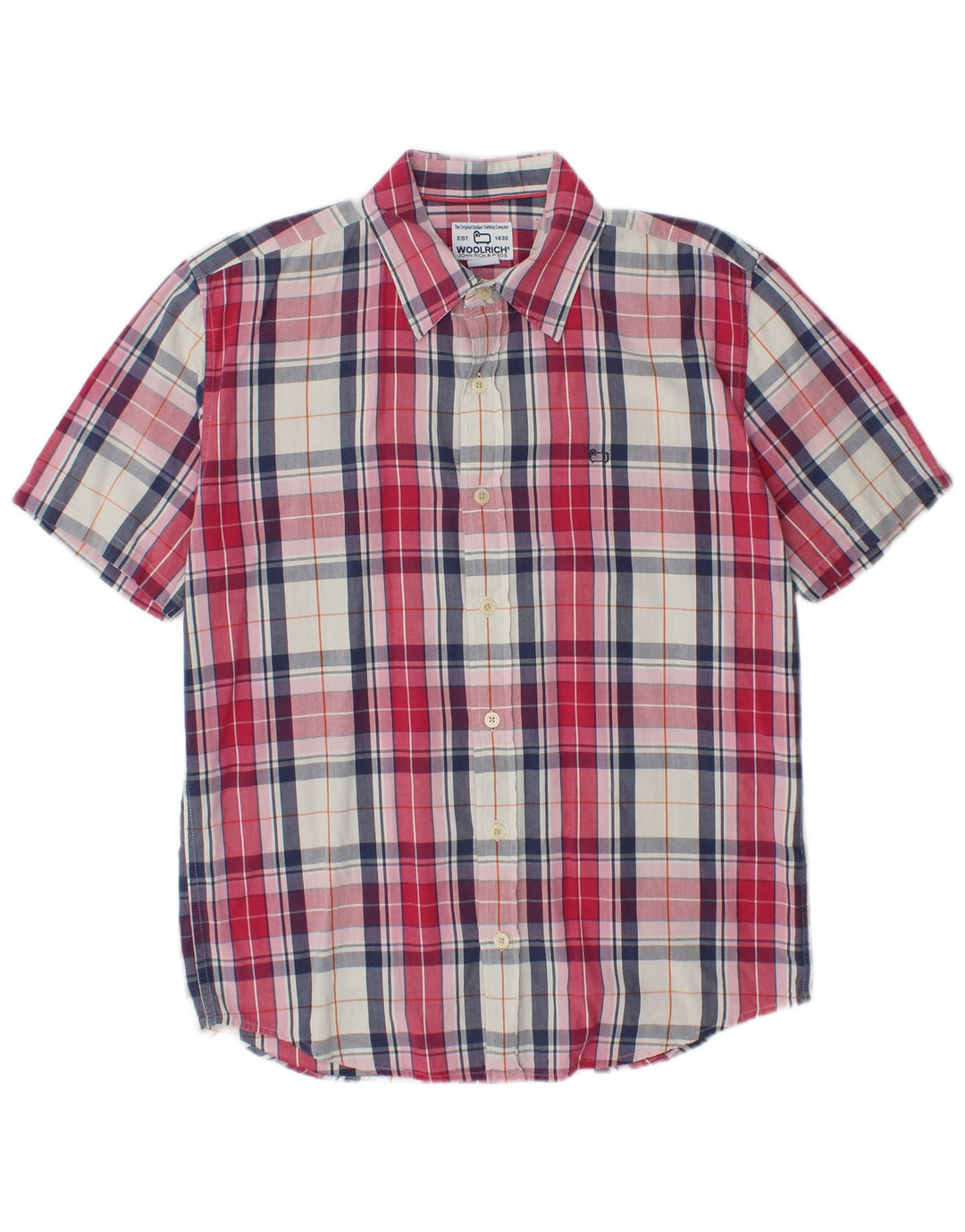 WOOLRICH Herren-Kurzarmhemd aus mittelroter Karo-Baumwolle