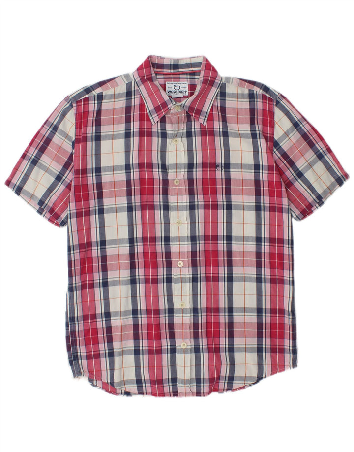 WOOLRICH Herren-Kurzarmhemd aus mittelroter Karo-Baumwolle