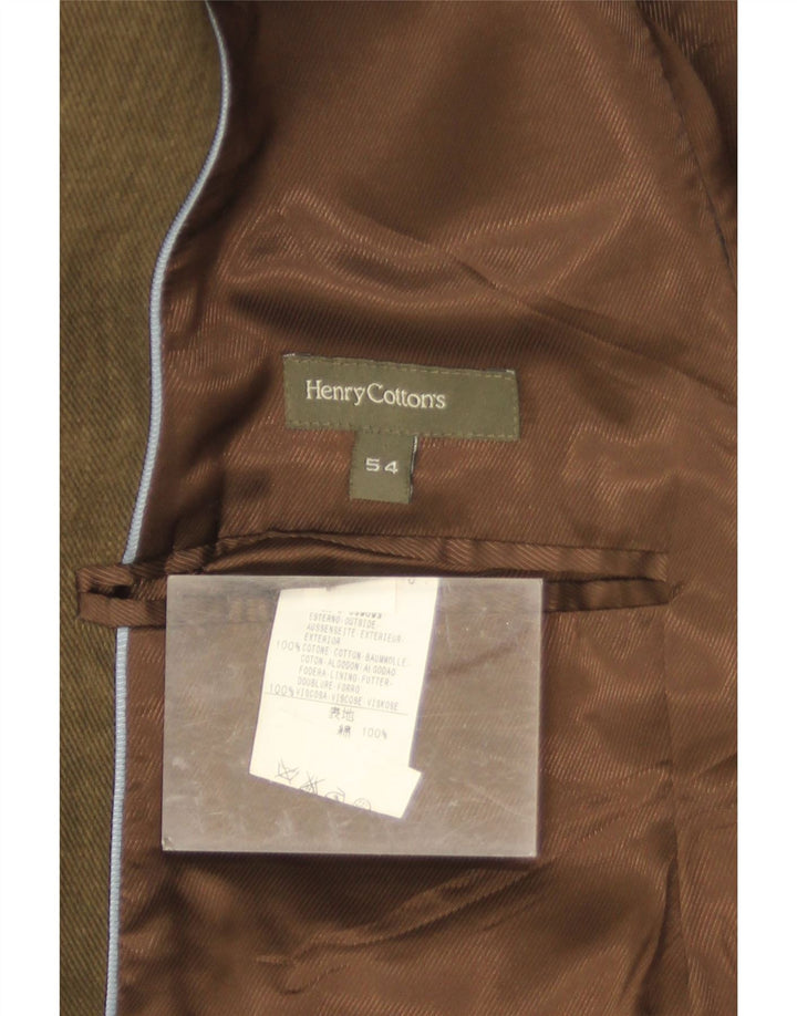 Henry Cottons Herren-Blazer mit 3 Knöpfen, IT 54, 2XL, Khaki, Baumwolle
