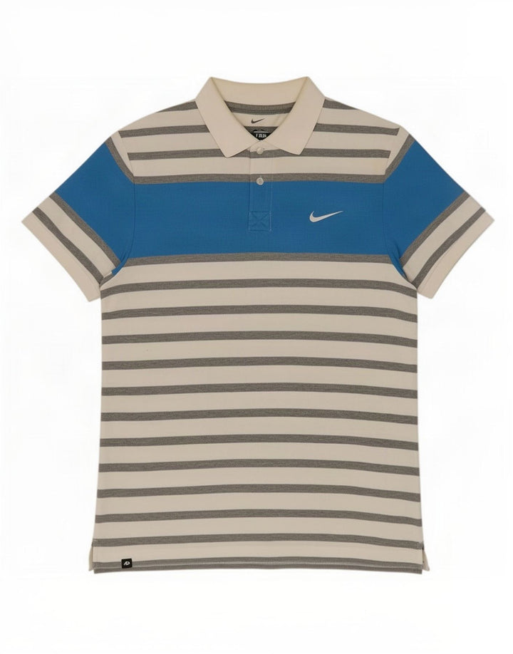 Nike Herren-Poloshirt, groß, weiß gestreift, Baumwolle