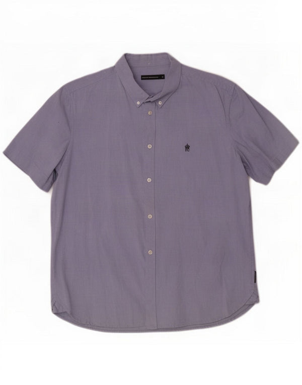 French Connection Herren Kurzarmhemd XL Blaue Baumwolle