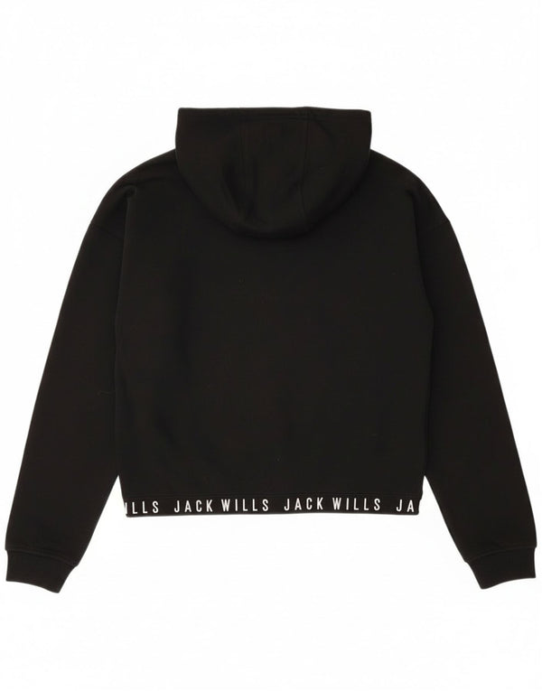 Jack Wills Mädchen-Kapuzenpullover mit Reißverschluss und bauchfreiem Grafikmuster, 14–15 Jahre, aus schwarzer Baumwolle