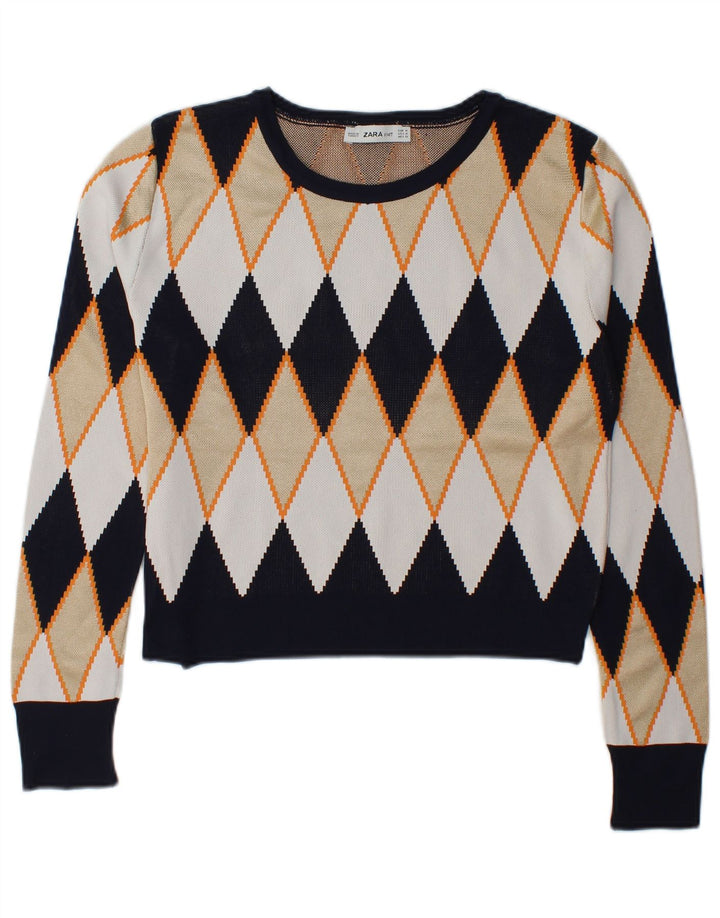 Zara Damen-Pullover mit U-Boot-Ausschnitt, Gr. 14, mittelmehrfarbig