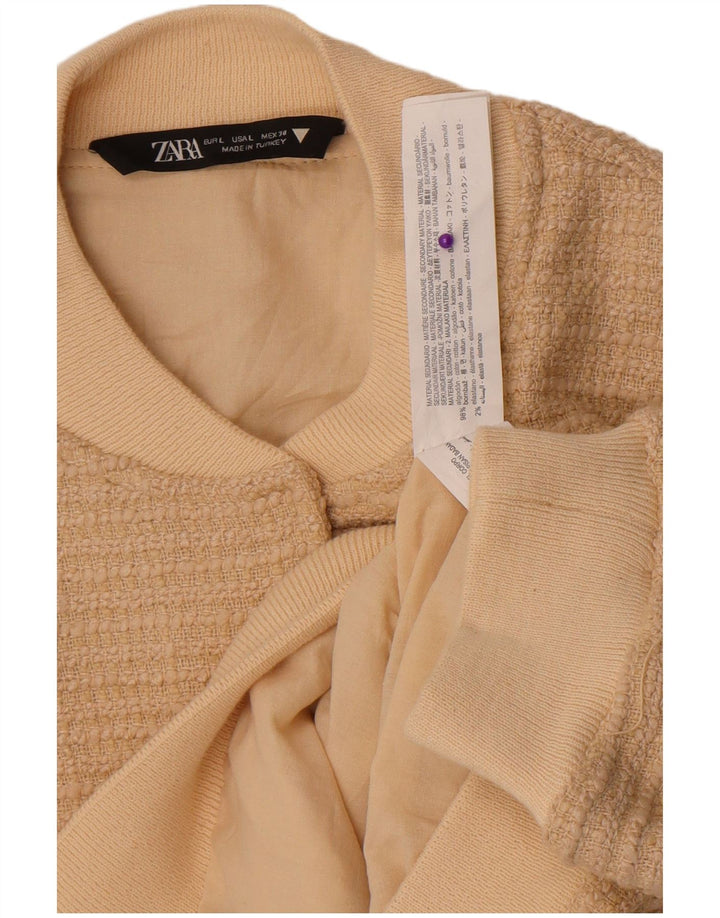 Zara Damen Bomberjacke UK 16 Large Beige Baumwolle