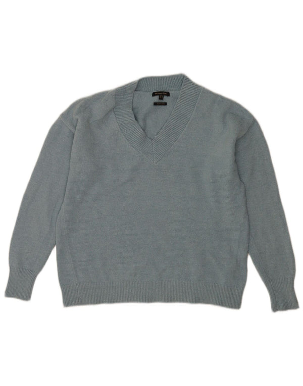 Massimo Dutti Damen-Pullover mit V-Ausschnitt, UK 14, Mittelblau, Polyamid